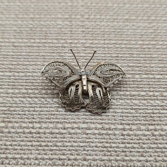 Sterling Silver Rustic Filigree Butterfly Animal Pin Brooch A5927 - Picture 1 of 5